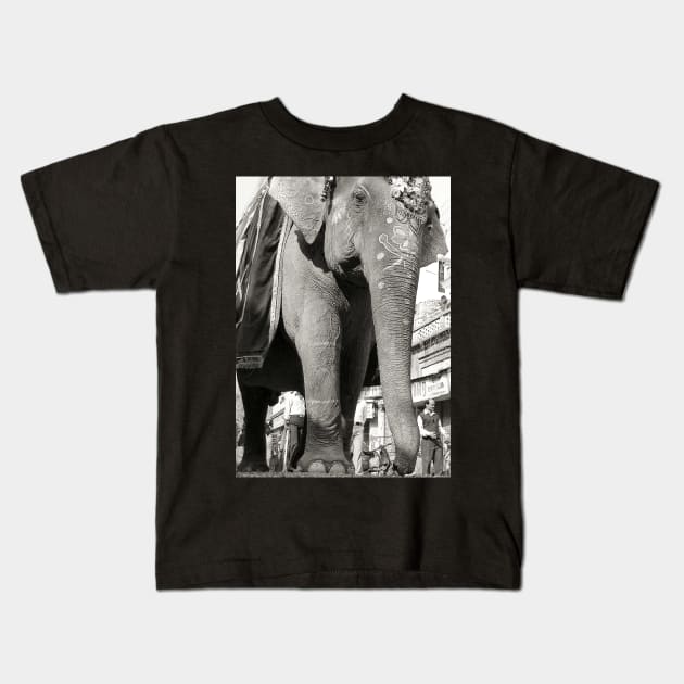 Vintage Photography Giant Indian Elephant Kids T-Shirt by PlanetMonkey